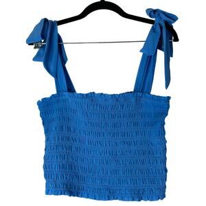 Altar’d State Royal Blue Cropped Smocked Ribbon Tie Top Size M